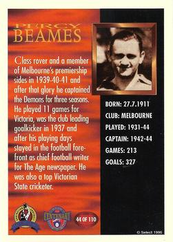 1996 Select AFL Hall of Fame #44 Percy Beames Back